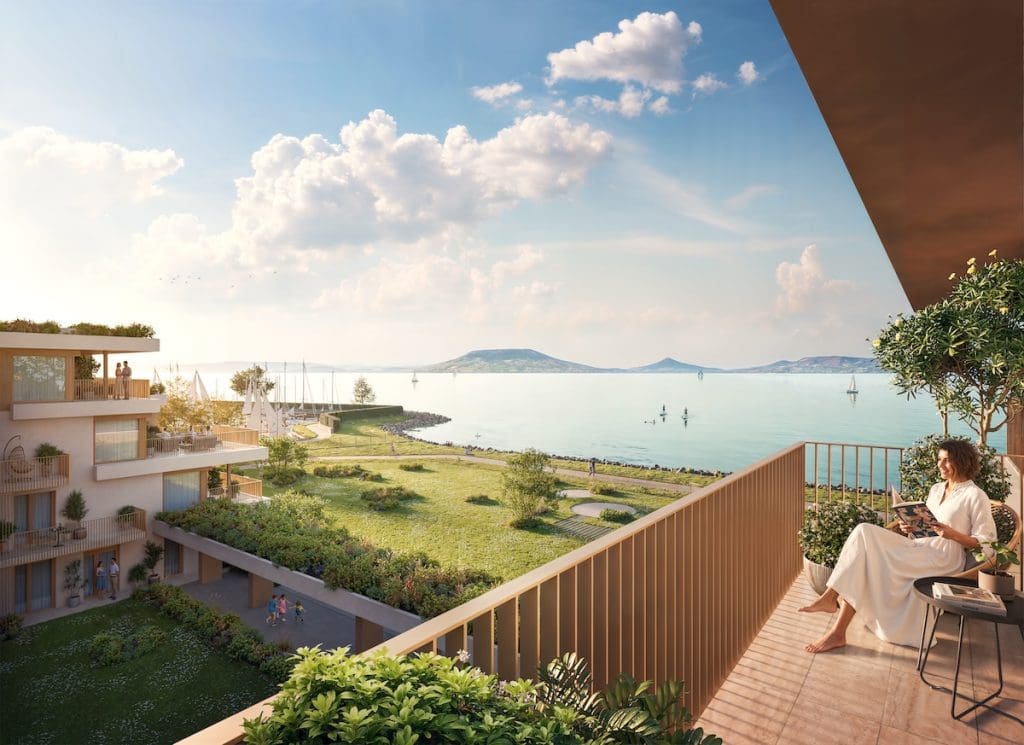 Balatoni panoráma a The View lakásának teraszáról, látványterv.