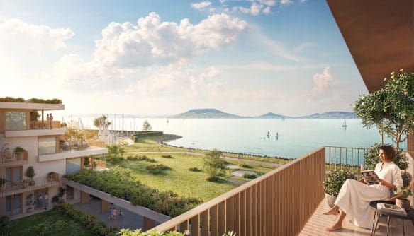 Balatoni panoráma a The View lakásának teraszáról, látványterv.