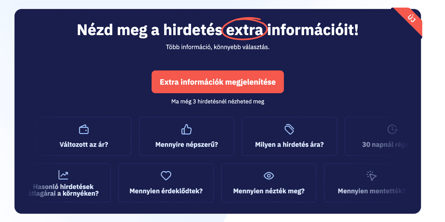 Képernyőkép a Kereső Pro (Béta) funkció extra információs dobozáról