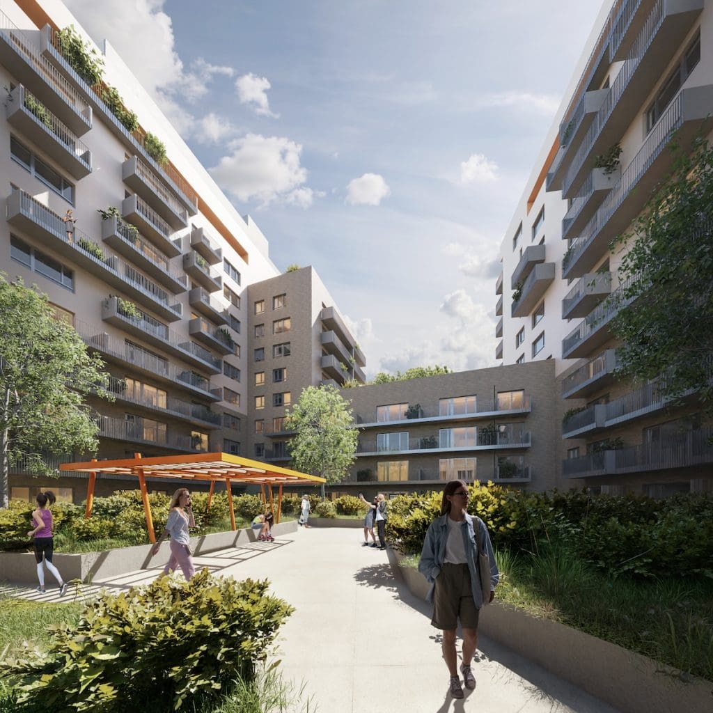 Látványterv a Parkville Residences zöld belső kertjéről.