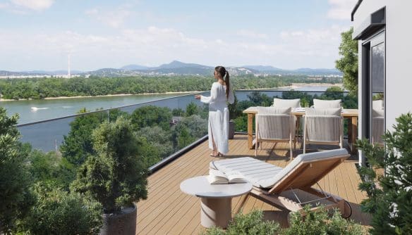 Dunai kilátás a Waterside Residence teraszáról. Látványterv.