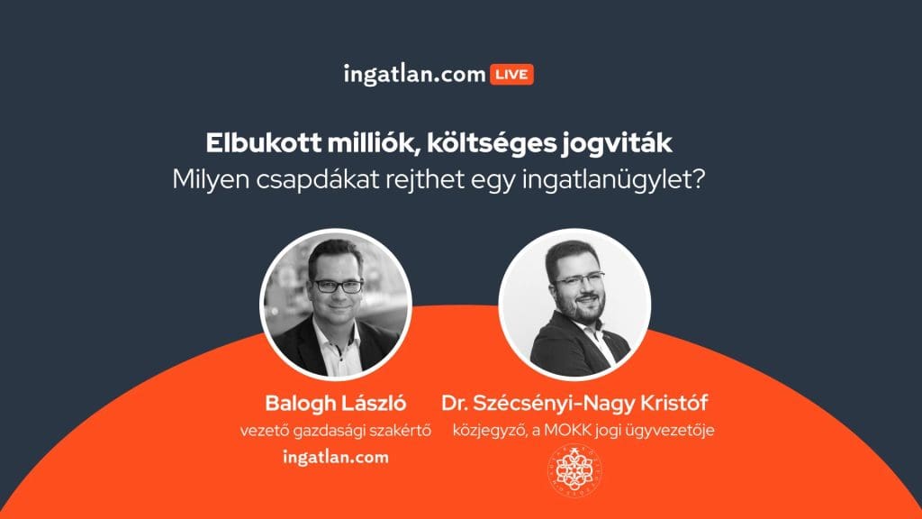 Az ingatlan.com Live esemény kreatívja, rajta Balogh László (ingatlan.com) és Dr. Szécsényi-Nagy Kristóf (MOKK) portréja.