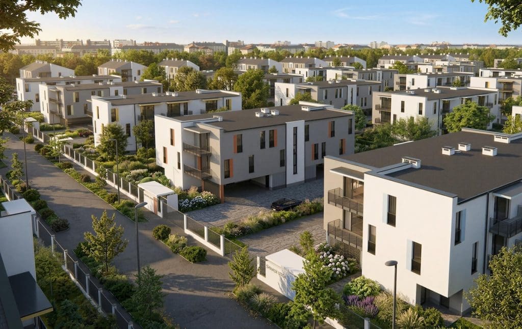 A Novus Liget lakópark látványterve madártávlatból