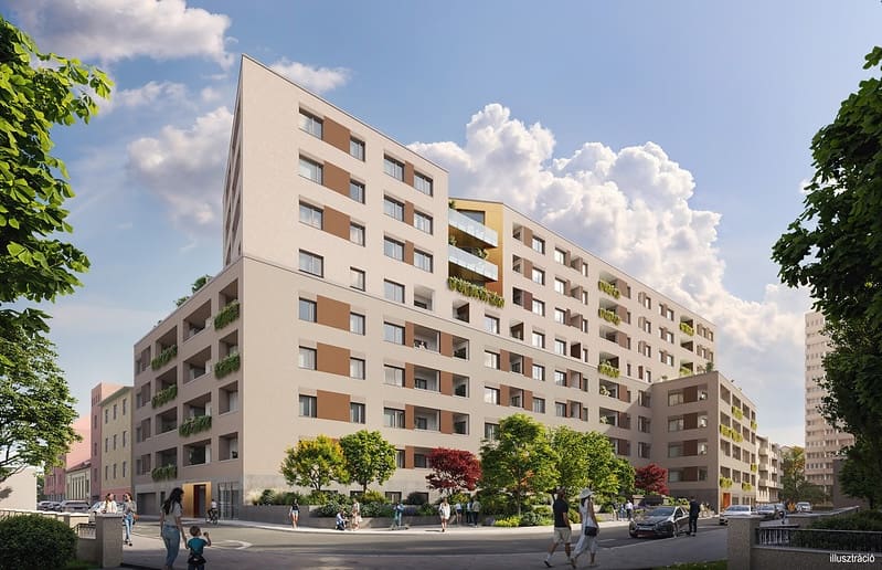 A Corvin Campus lakópark tervezett épülete, illusztráció