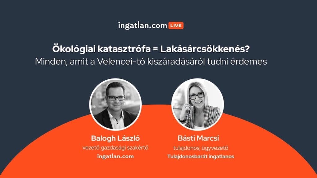 Az ingatlan.com Live esemény részleteit tartalmazó digitális szórólap Balogh László és Básti Marcsi arcképével.